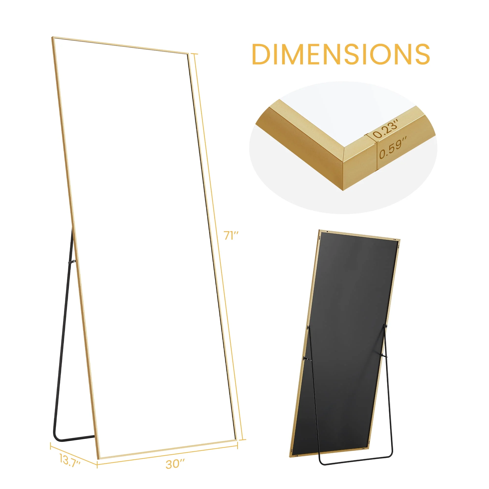 EDX Full Length Mirror 64x21 Full Body Mirror Rectangle Free Standing Wall Mounted Leaning Hanging Floor Mirrors, Black