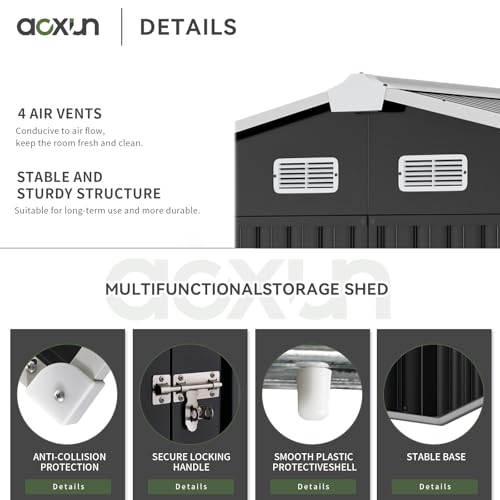 Aoxun 6.2x4 FT Shed Outdoor Storage Shed Metal Garden Shed with Lockable Doors & Slooping Roof Tool Shed Bike Shed for Backyard, Patio