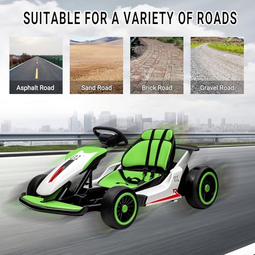 Kids Go Kart, Ride On Drift Kart with Dual 200W Motors, 24V Battery Powered Electric Drift Car, Outdoor 2-Speed Ride On Racing Toy for Boys Girls 6+