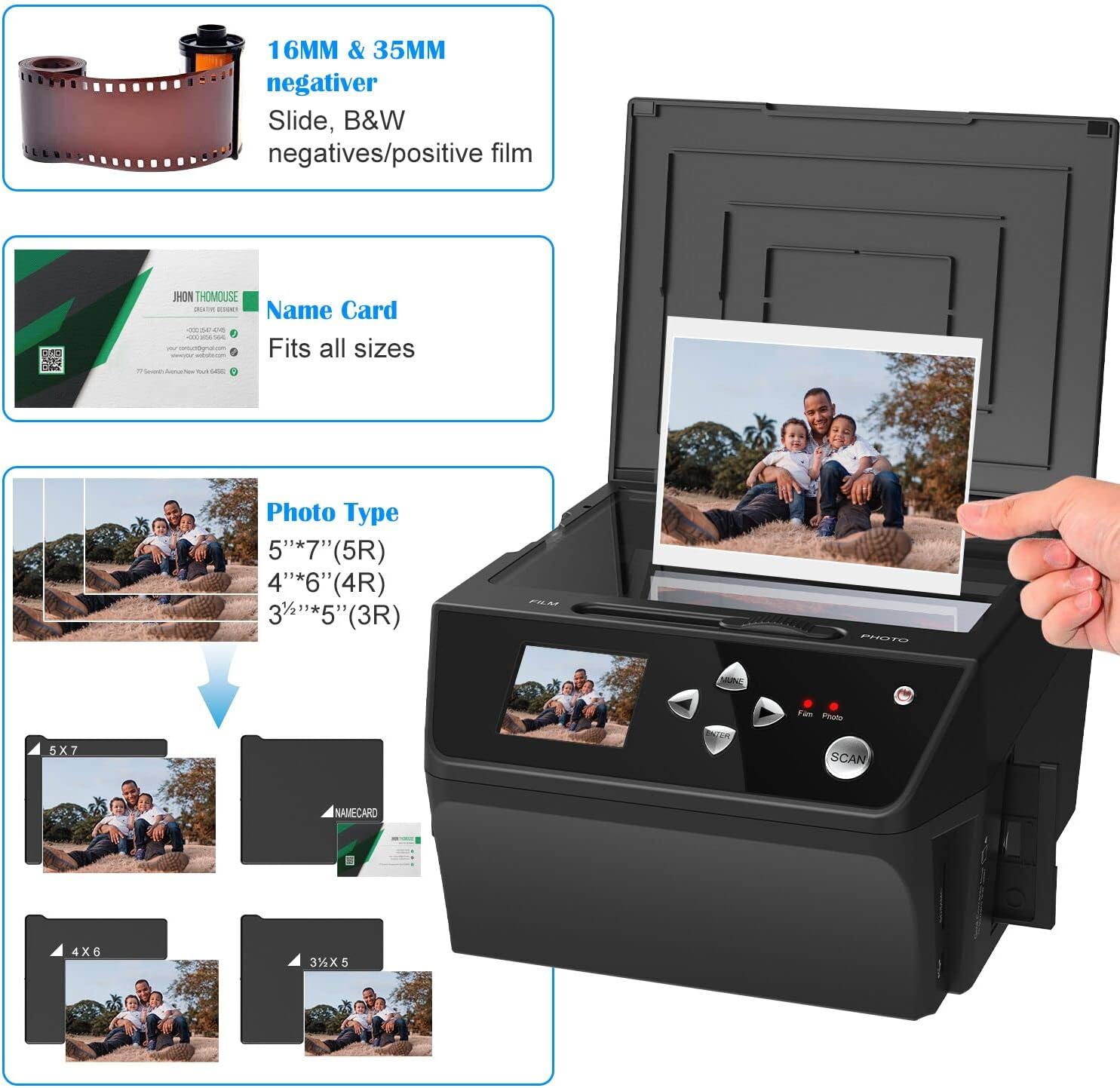 22MP Film &Slide Photo Multi-Function Scanner, Converts 135Film/35mm