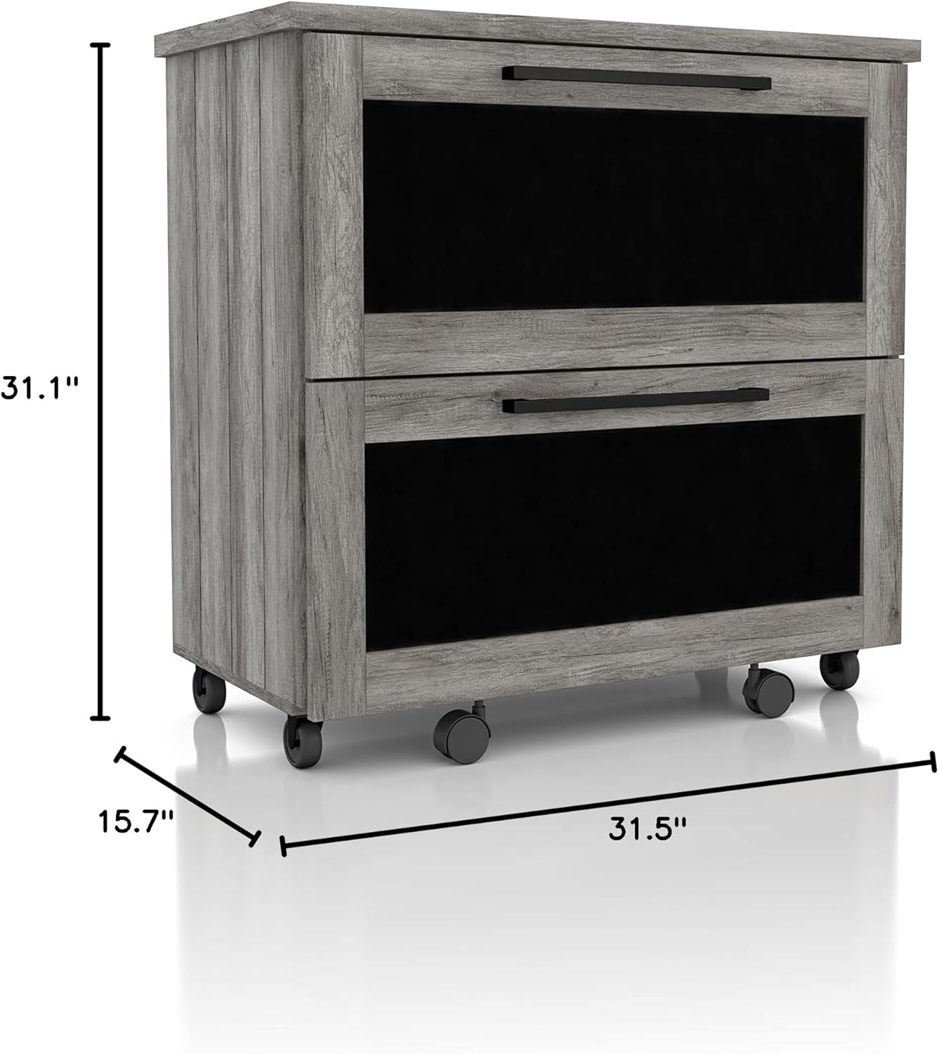 Brett Vintage Grey Oak 2-Drawer File Cabinet Country Rustic Urban MDF Paperboard Mobile