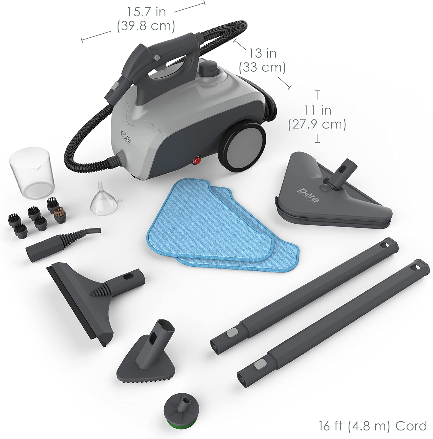 Pure Enrichment PureClean Steam Cleaner with 17 Accessories, Multi-Purpose Household Rolling Steamer for Chemical-Free Deep Cleaning of Floors
