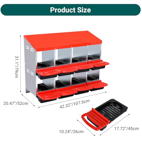 Chicken Nesting Box, 10 Hole 2 Layer Hen Nest Box with Legs, Roll Away Eggs Laying Boxes,Cleanable Pull Out Hen Roosting Boxes