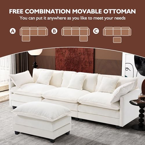 Ihanherry 111.4" U Shaped Modern Cloud Sofa Modular Sectional Couch with 2 Ottoman, 5-Seat Chenille Deep Seat Sofa with Pillow for Living Room