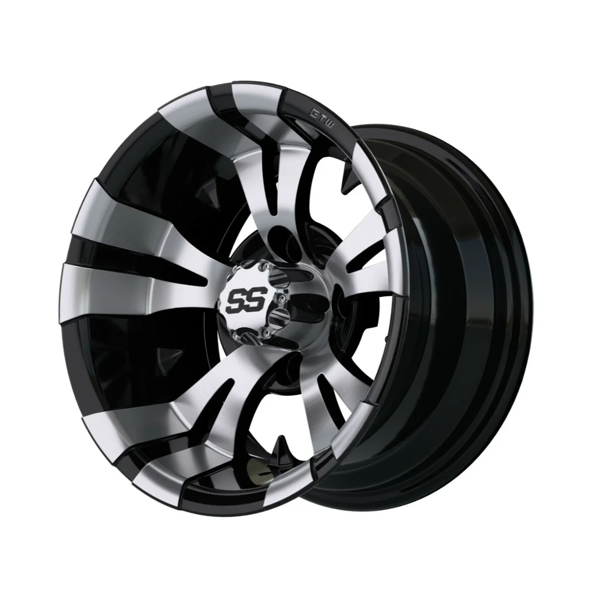 GTW Vampire 12 inch Black/Machined Golf Cart Wheel on 215/35-12 (18") Golf Cart Tire | Set of 4