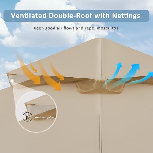 Aoxun 10'x12' Outdoor Patio Gazebo, Heavy Duty Party Tent with Wind-Resistant Ropes
