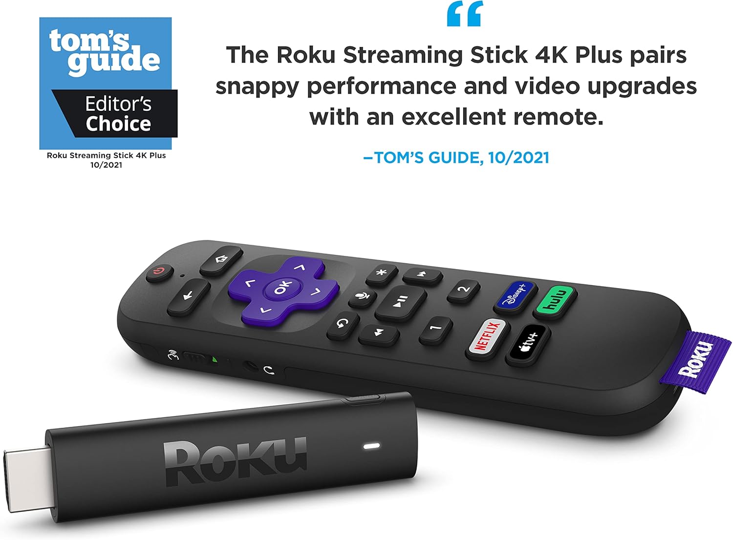 Roku Streaming Stick 4K+ (2021) Streaming Device 4K/HDR/Dolby Vision with Roku Voice Remote Pro, Black