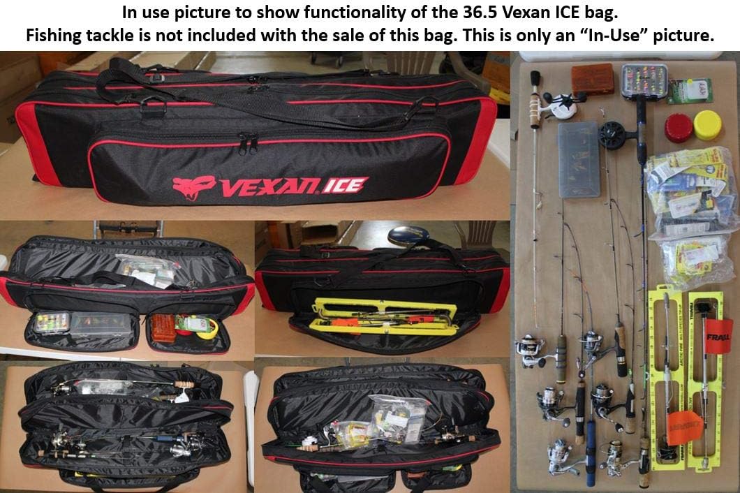 Vexan ICE Fishing Rod & Tackle Bag 36.5 Soft Case and Multi-Piece Fly Rods Box. Fit up to 36 Rods and Rod Pieces. Red to Match Your Eskimo ICE House