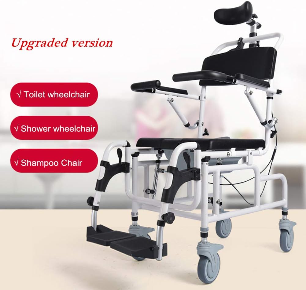Nurth Tilt-in-Space Reclining Shower/Toilet Commode Chair, with Padded Seat, Back, Armrests. Care 4-in-1 Multifunction Chair
