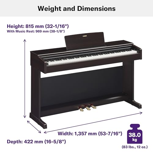 Yamaha Arius, 88-Key Weighted Action Digital Beginner and Intermediate Players, Dynamic Response, Grand Piano Sound, 3-Pedal Unit, Upright Design