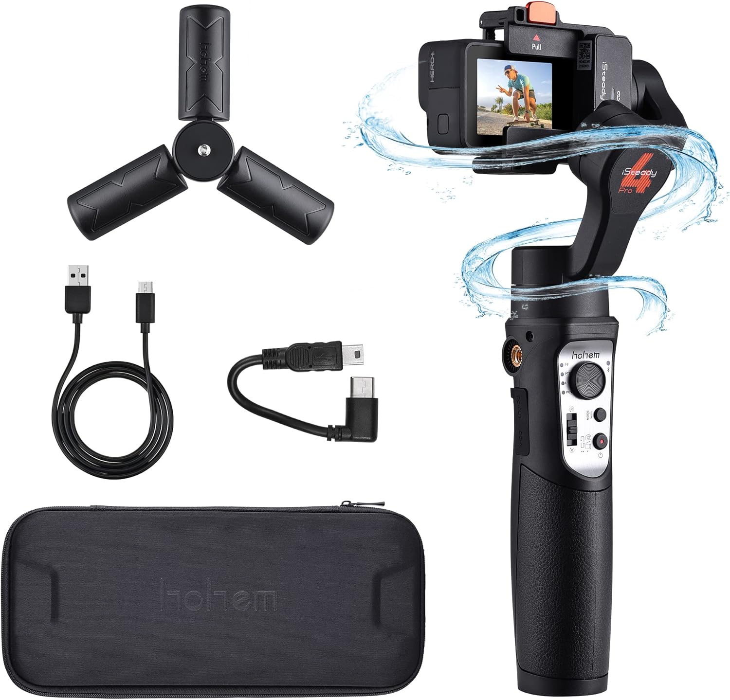 3-Axis Gimbal Stabilizer with Tripod for Gopro Hero 10/9/8/7/6/5 OSMO Action Camera Vlog Live Video Youtuber IPX4 Water Splash Proof hohem Gopro
