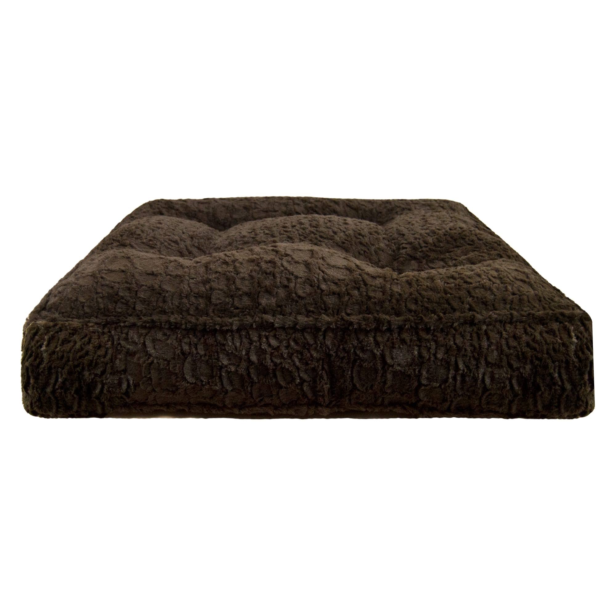 Bessie + Barnie Luxury Extra Plush Faux Fur Animal Print Rectangle Dog u0026 Cat Bed, Serenity Brown, Medium
