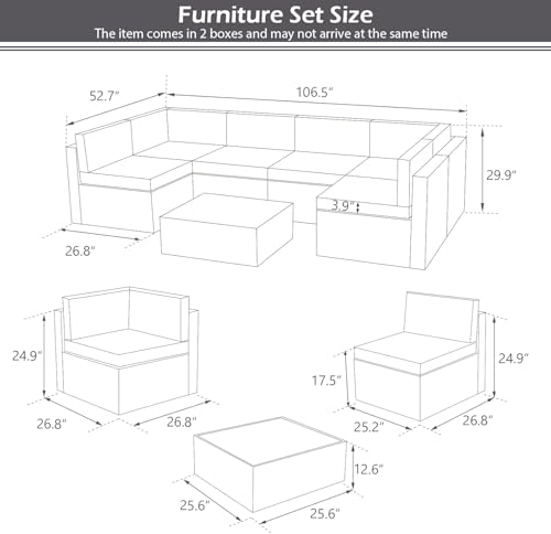 U-MAX 7 Piece Outdoor Patio Furniture Set, PE Rattan Outdoor Wicker Sectional Furniture Chair Set with Cushions and Tea Table