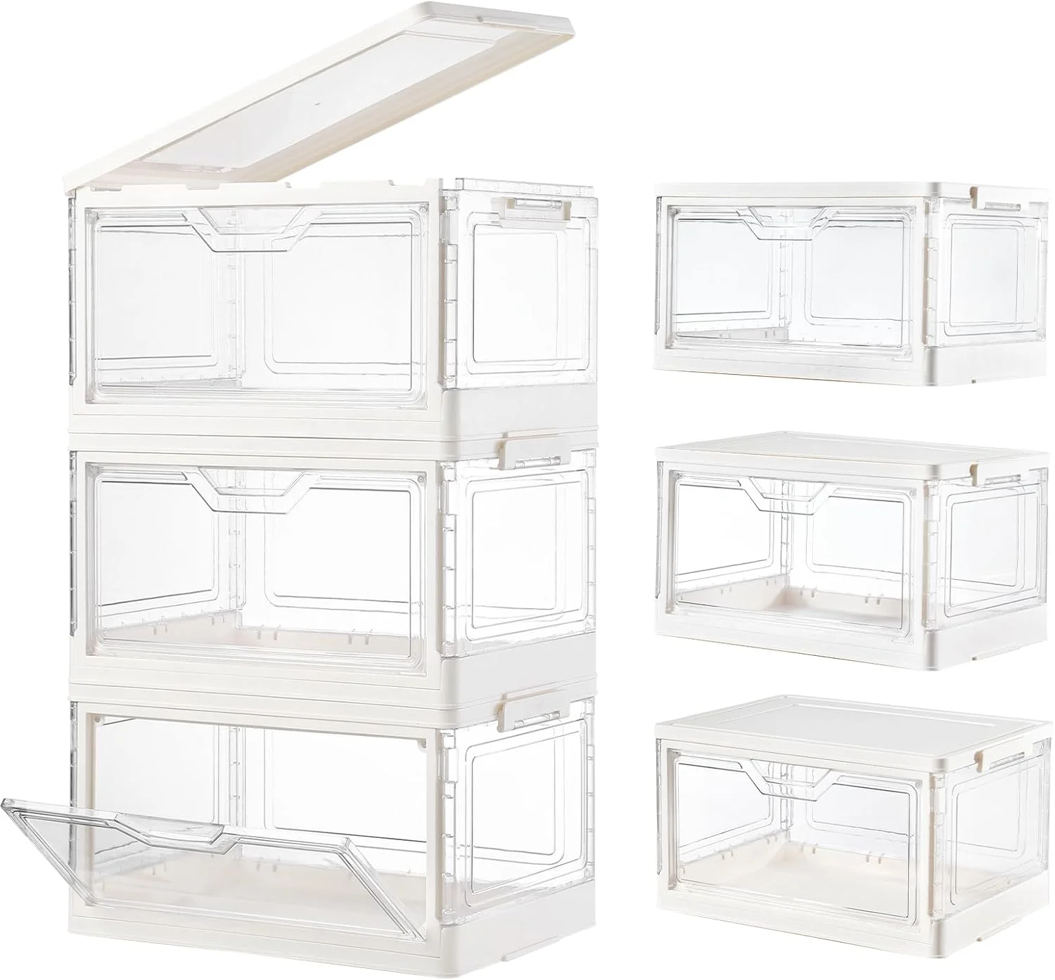6 Pack Closet Organizers and Storage,Clear Stackable Plastic Storage Bins with Lids Magnetic Doors,Clothes Organizers and Storage