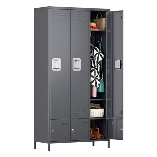 6 Door Metal Storage Locker 18 Hooks,Metal Locker for Employees with Lock for School Garage Office Gym Bedroom,Assembly Required