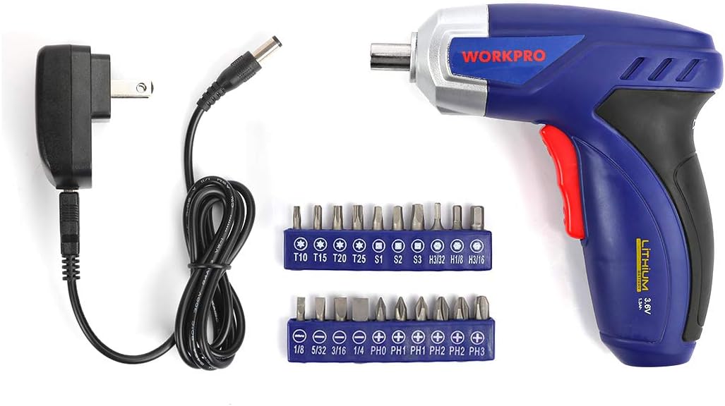 WORKPRO 125-Piece Household Tool Kit &ndash; 3.6V Rechargeable Screwdriver & Home Repair Basic Tool Set With 13-Inch Easy Carrying Tools Bag
