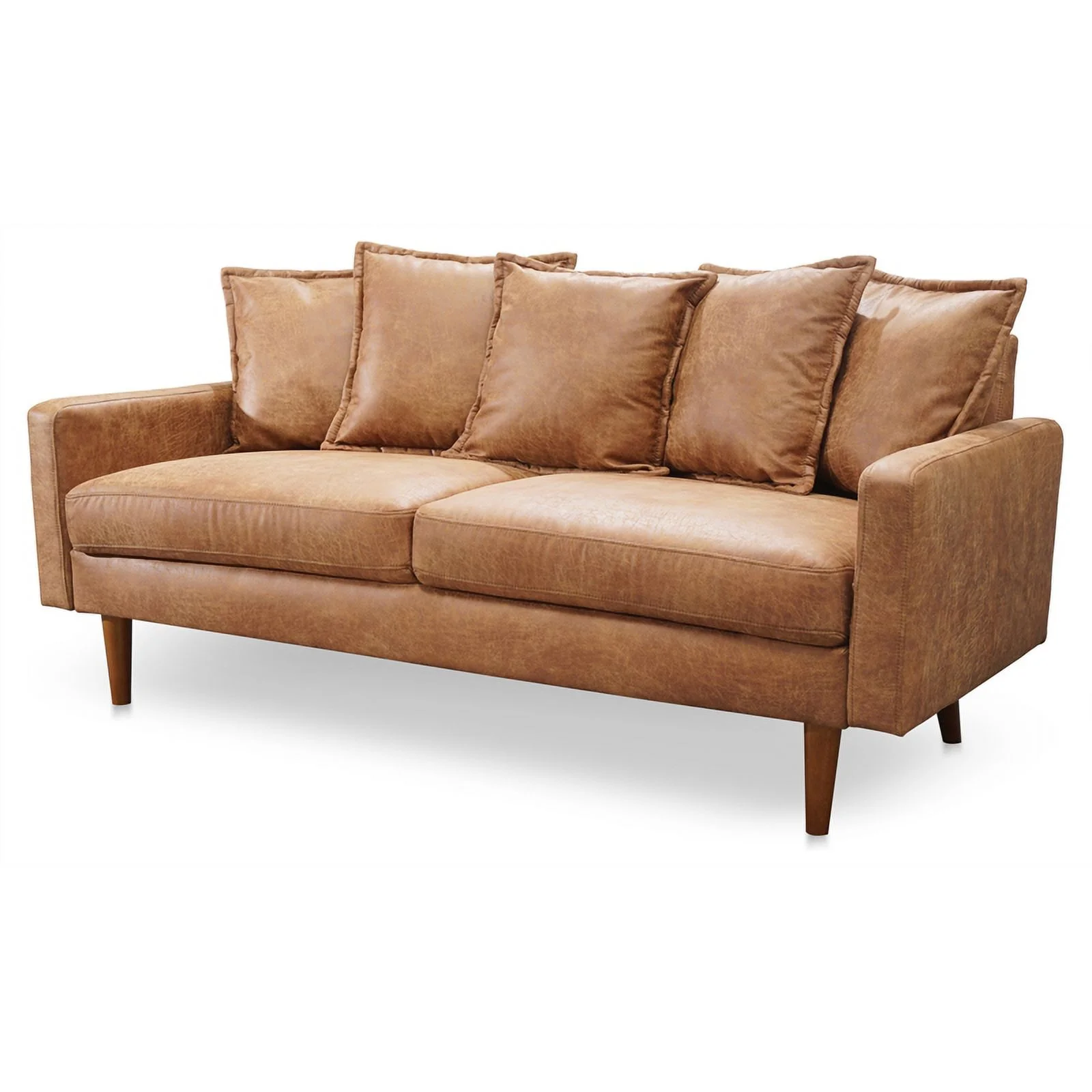 Pemberly Row Contemporary 70" Square Arm Leather Sofa in Brown