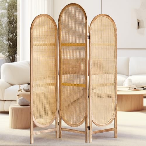 Room Divider 4 Panel, Folding Privacy Screen, Foldable Wood Divider Room Dec, Rattan Room Divider, Portable Partition Screen