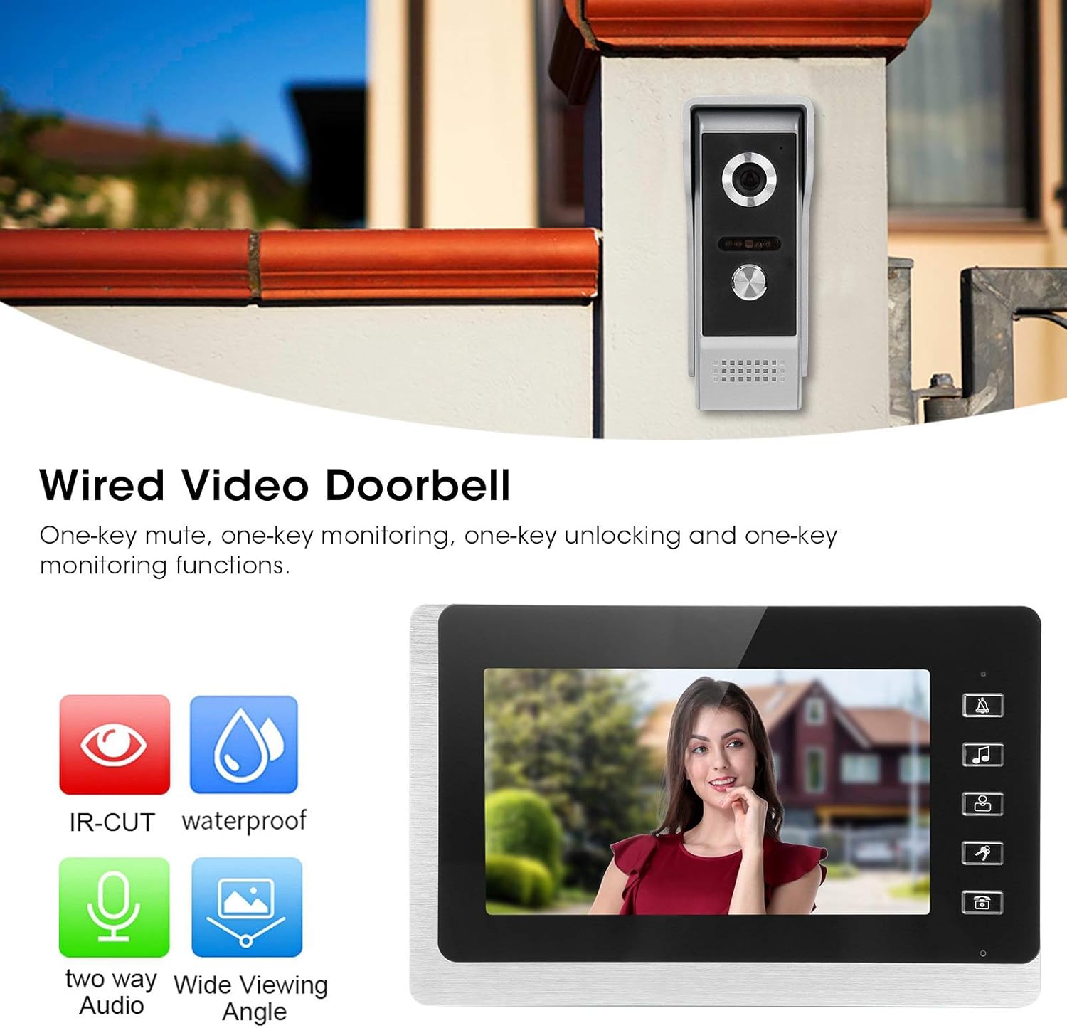 Video Door Phone Doorbell Intercom System, Wired Door Entry System with 7 Inch TFT LCD Monitor & High-definition Camera, for 1-Family House