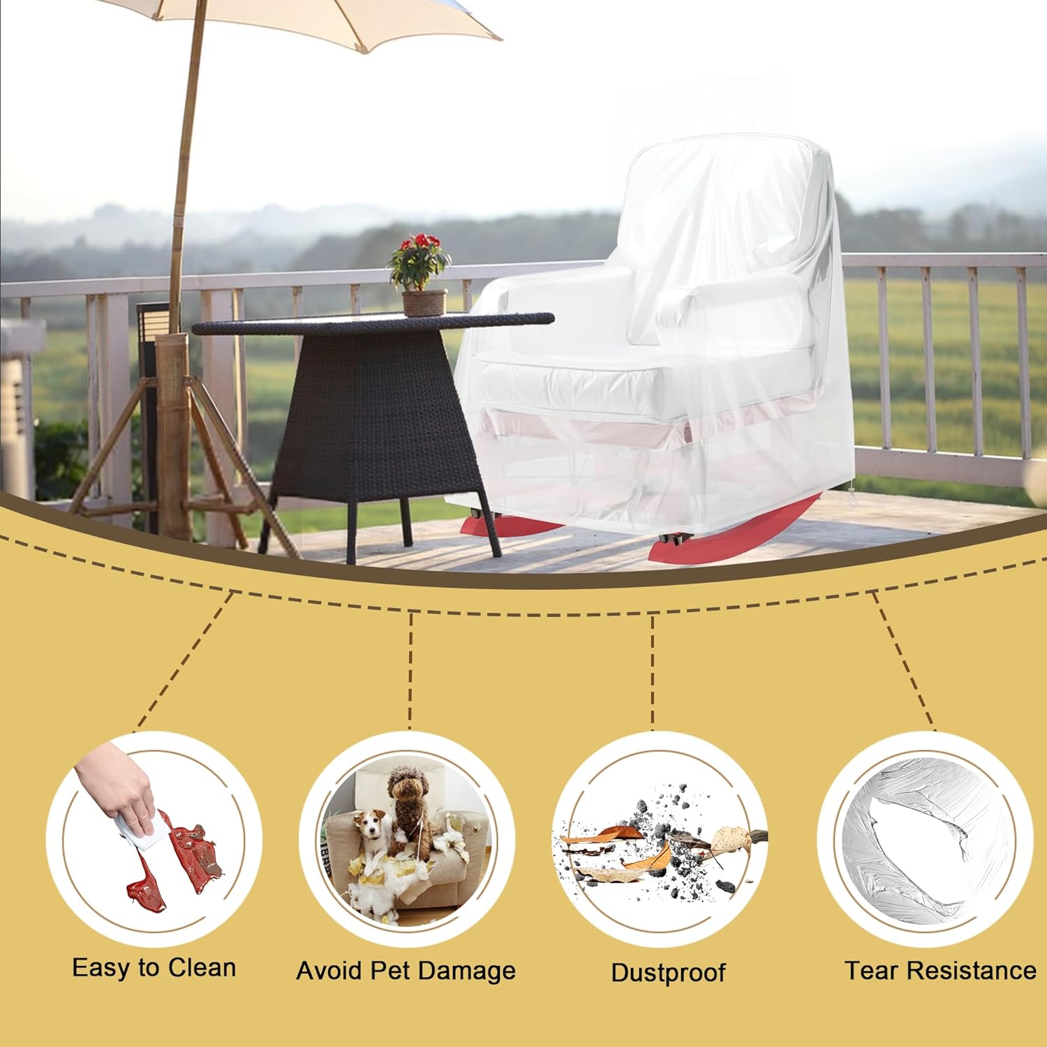 Patio Rocking Chair Cover, Swivel Rocker Chair Cover for Outdoor Furniture, 27.5''W x 32.5''D x 39''H, Patio Swivel Chair Covers Waterproof