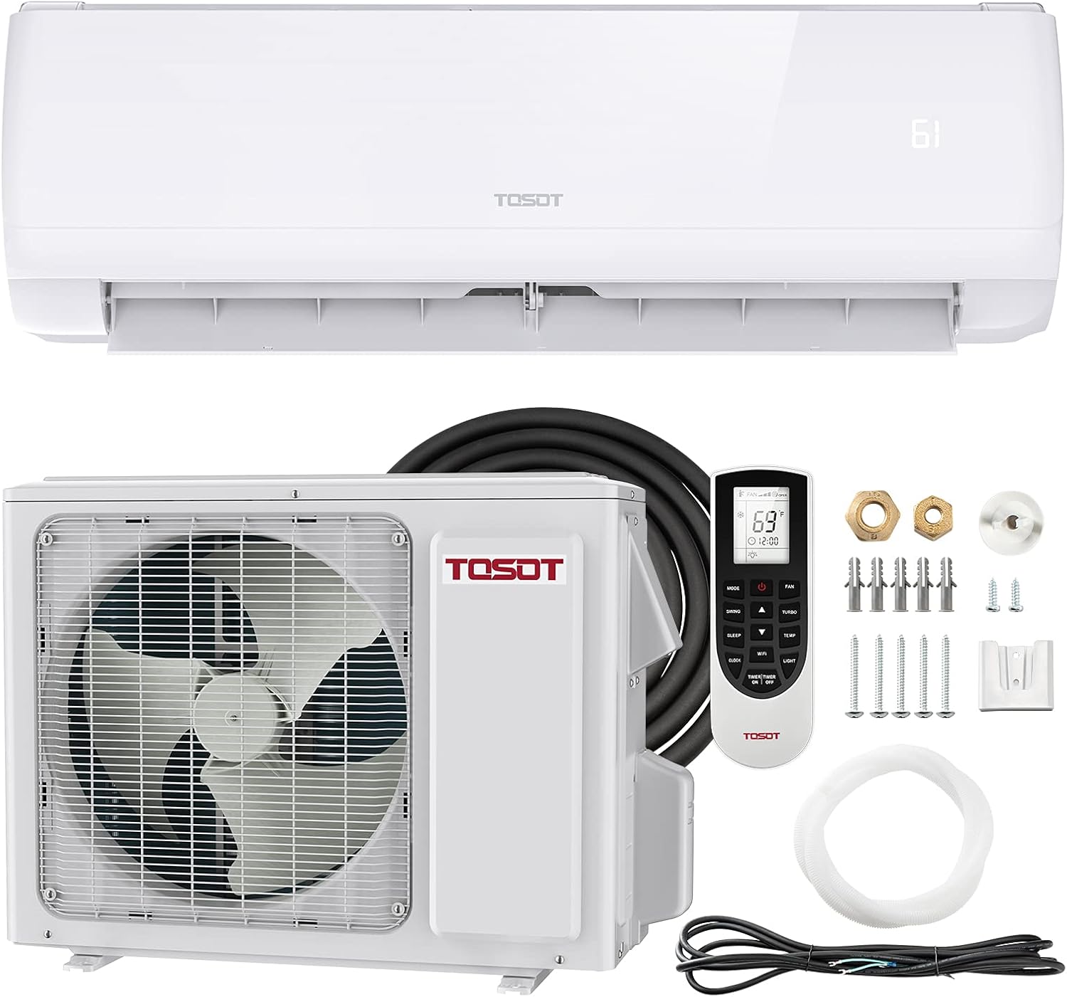 TOSOT 12,000 BTU Ductless Mini-Split Air Conditioner, Inverter Split AC System Heat Pump, Full Set with 16.5 Ft. Pre-Charged Installation Kit