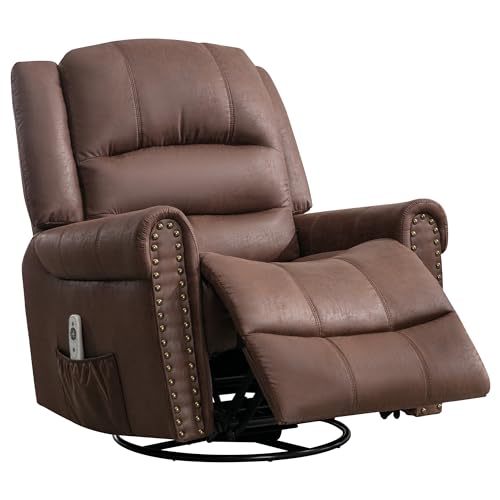 Swivel Rocker Recliner, Leather Recliner Chair with Massage & Heating Function, Manual Recliner Chair with Swivel & Rocking and Reclining