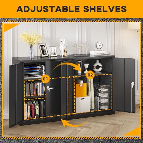 Greenvelly Metal Storage Cabinet, 72" Black Locking Storage Cabinets with Doors and 4 Shelves, Metal Cabinet for Garage Home Office, Classroom