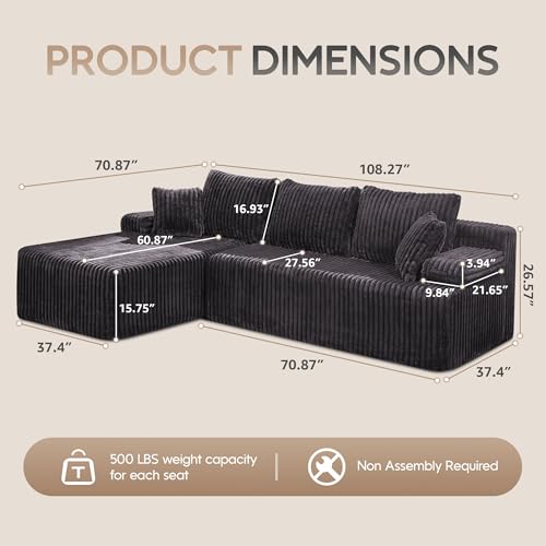 Modular Sectional Sofa Couches L-Shape Couch 3 Seat Modular Sofa Memory Foam Sectional Couches for Living Room