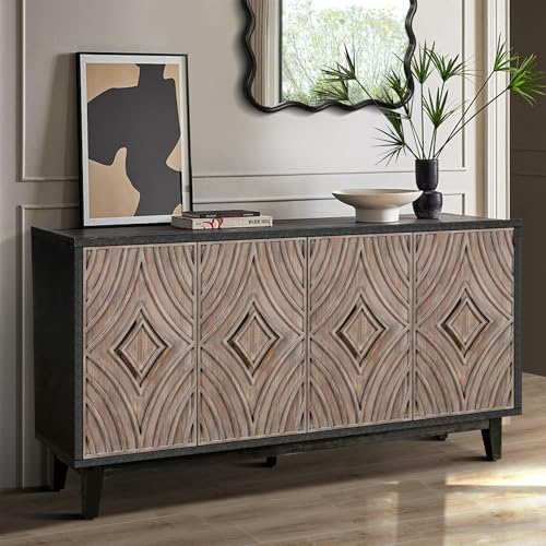 Mid Century Sideboard Buffet Cabinet with Solid Wood Legs