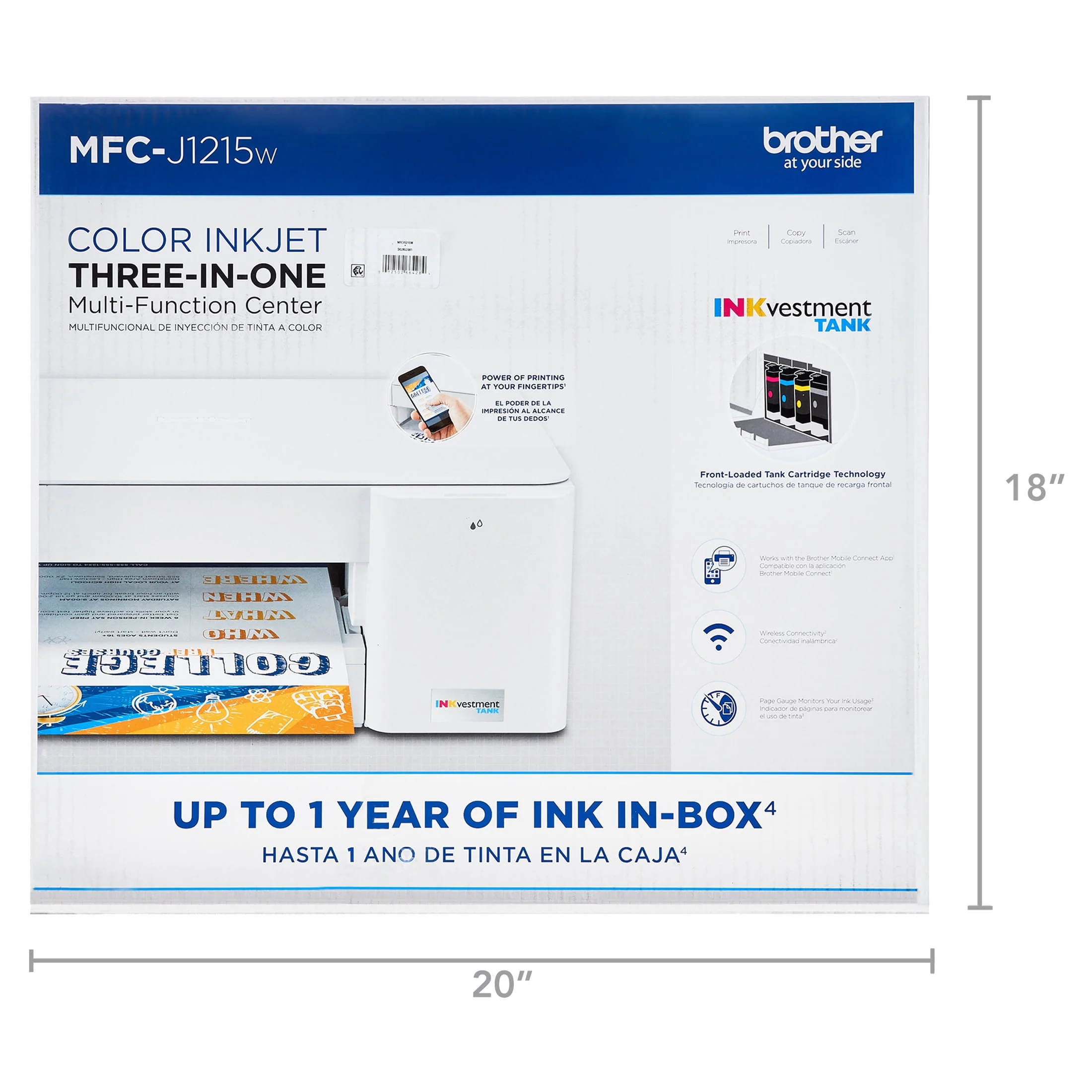Brother MFC-J1215W INKvestment Tank Wireless Multifunction Color Inkjet Printer with Up to 1-Year of Ink In-box(1)