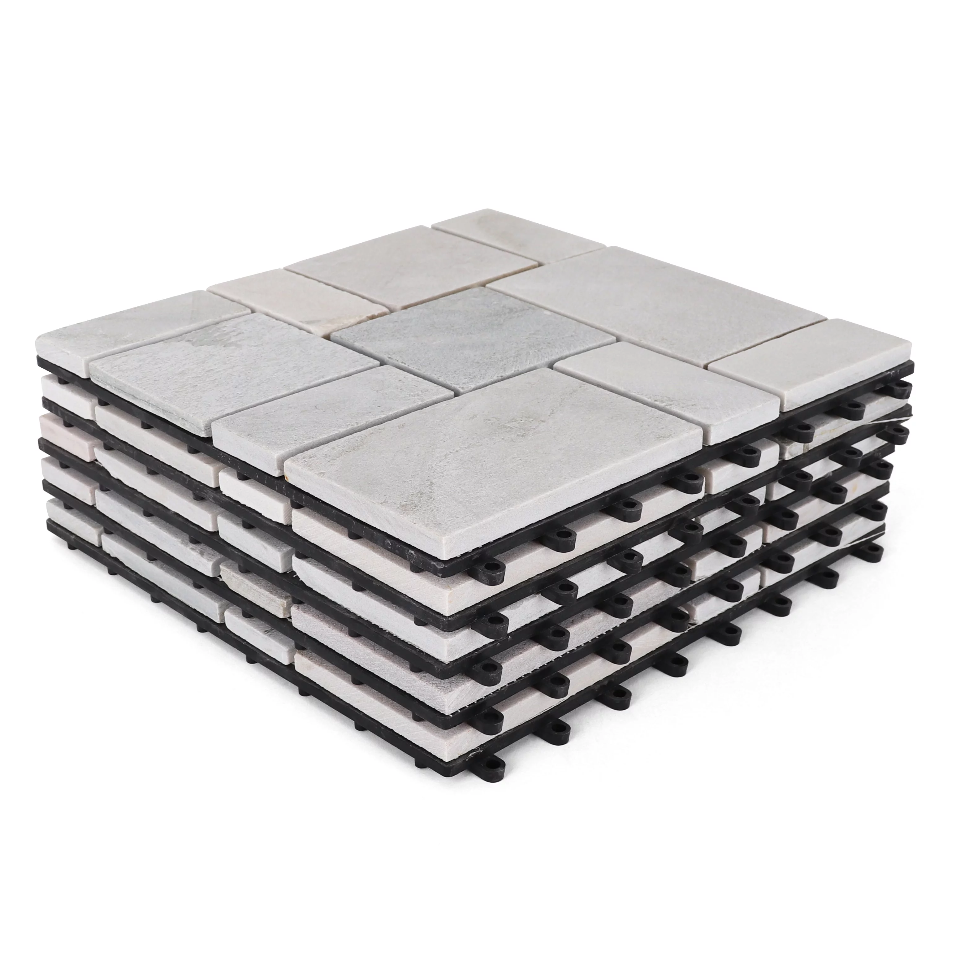 3rd Street Inn Interlocking Slate Stone Tiles (White Stone, 18 Pack)