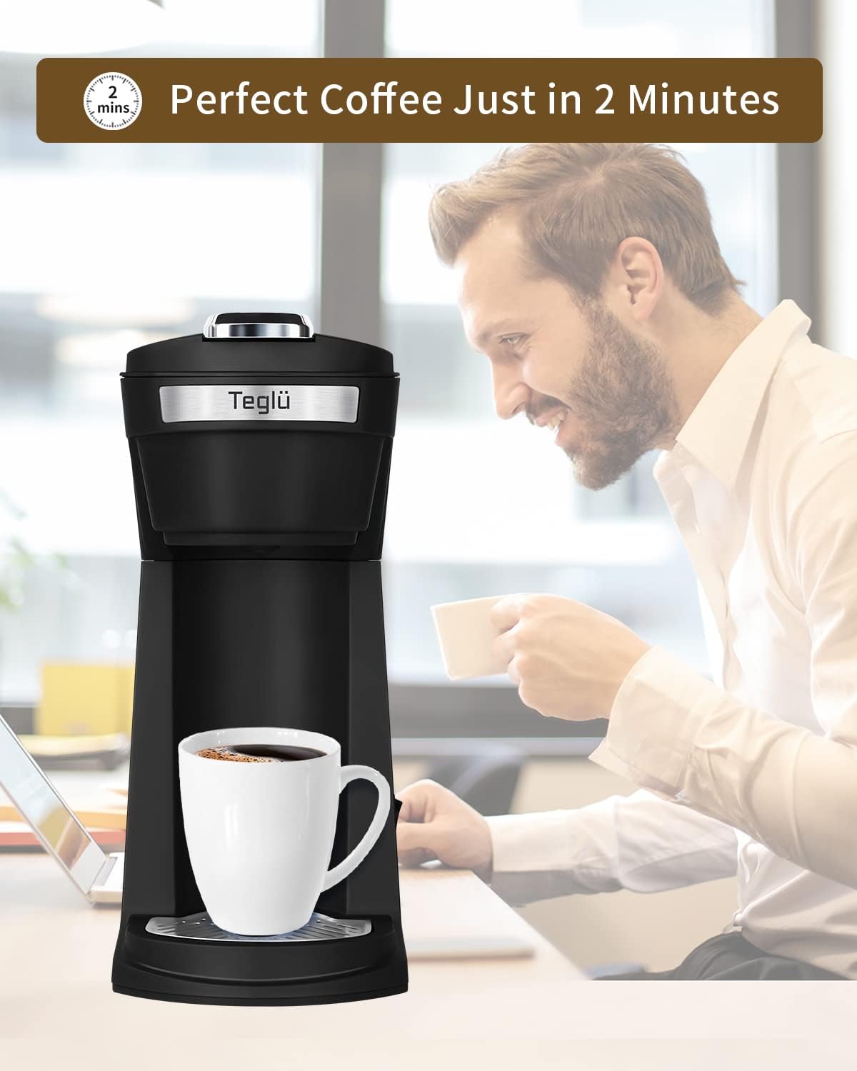 2 in 1 Single Serve Coffee Maker for K Cup Pods & Ground Coffee, Mini Coffee Machine with 6 to 14 oz Brew Sizes