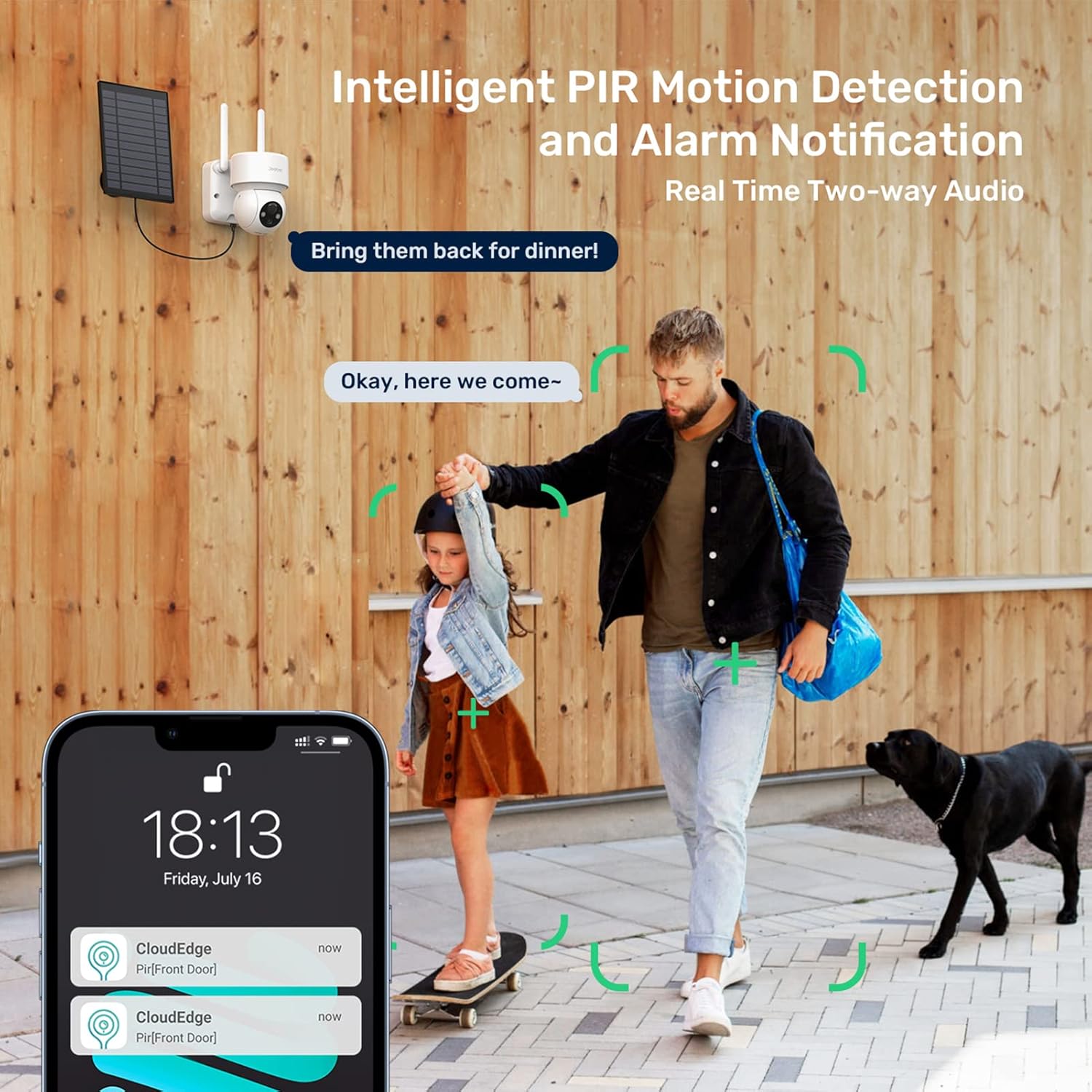 Solar Security Camera Outdoor Wireless WiFi with Spotlight and Siren, 360° PTZ Camera