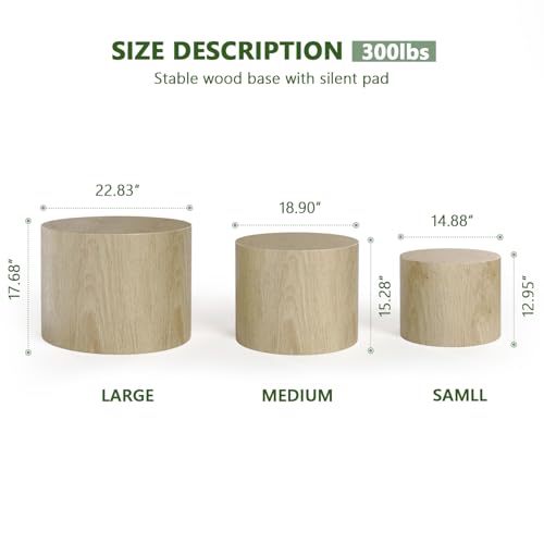 Vikiullf Nesting Coffee Table Set of 3, Round Wooden Coffee Tables, Modern Circle Table for Living Room, Bedroom, Accent Side Table