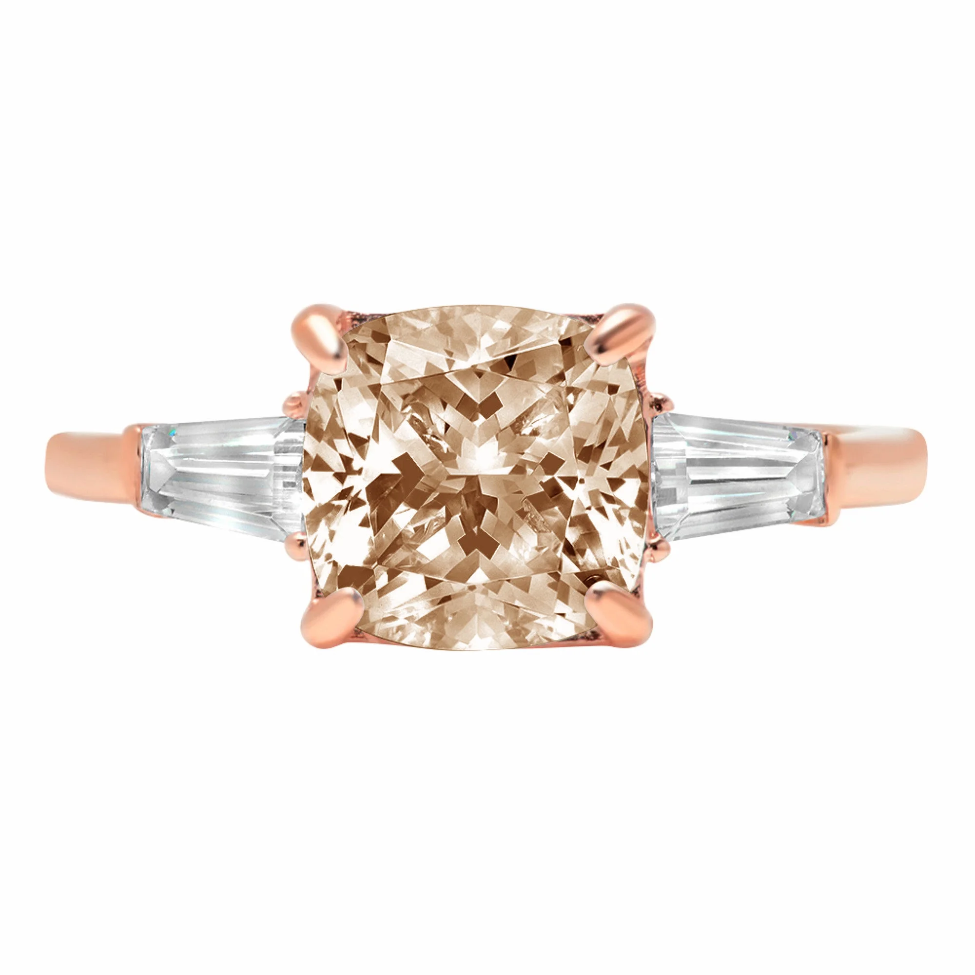 3ct cushion cut champagne simulated diamond 18k rose gold anniversary engagement 3 stone ring size 5