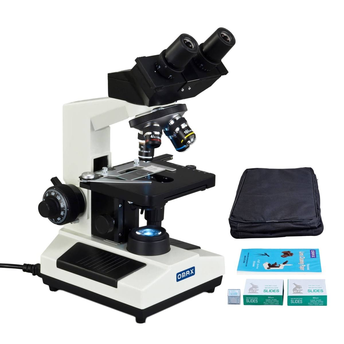 OMAX 40X-2000X Compound Binocular LED Biological Microscope with Vinyl Case and Slides and Lens Paper