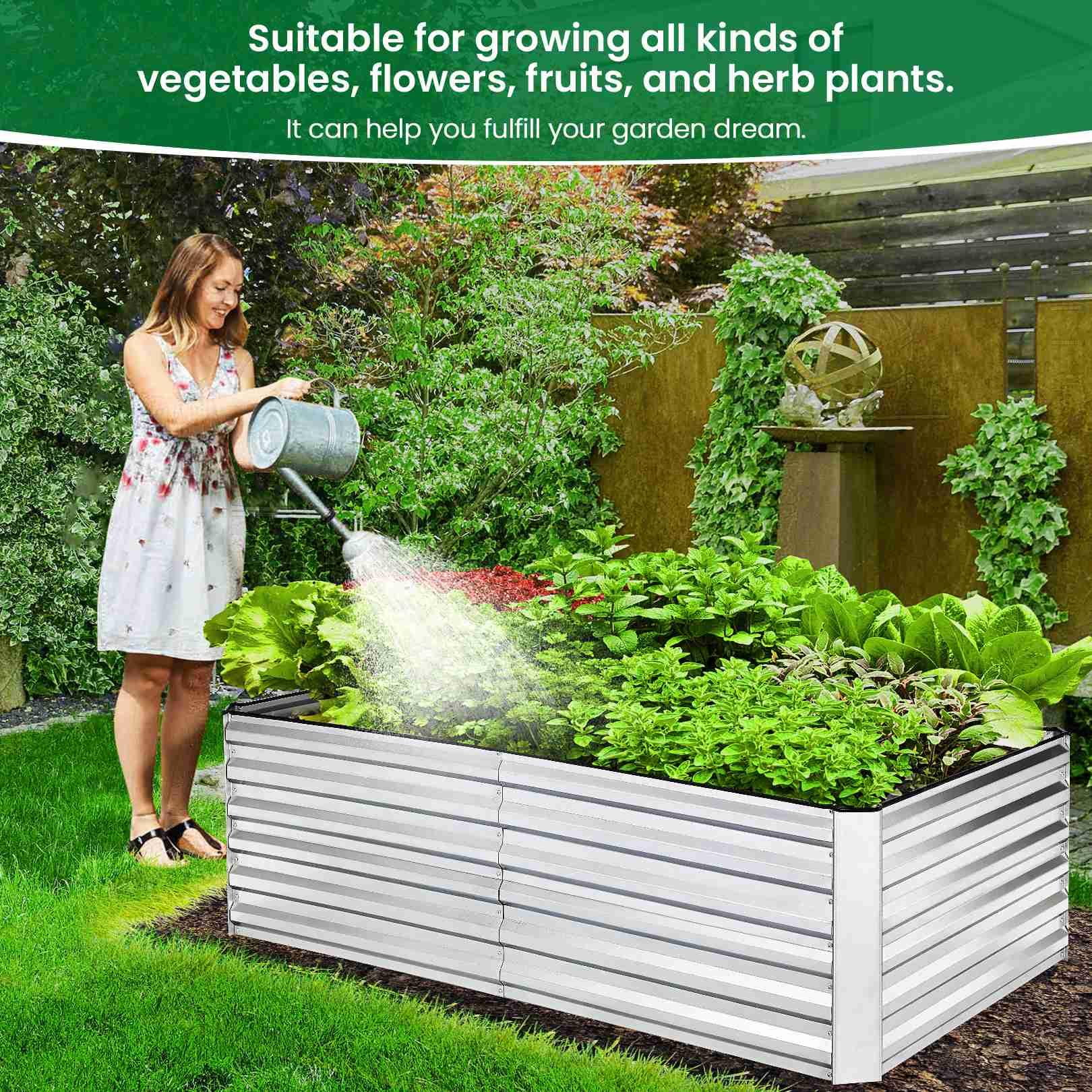 SEJOV Galvanized Raised Garden Beds w/ Liner, 6ftx3ftx2ft Large Metal Garden Beds Galvanized Steel Planter Box for Vegetables Flowers Herbs
