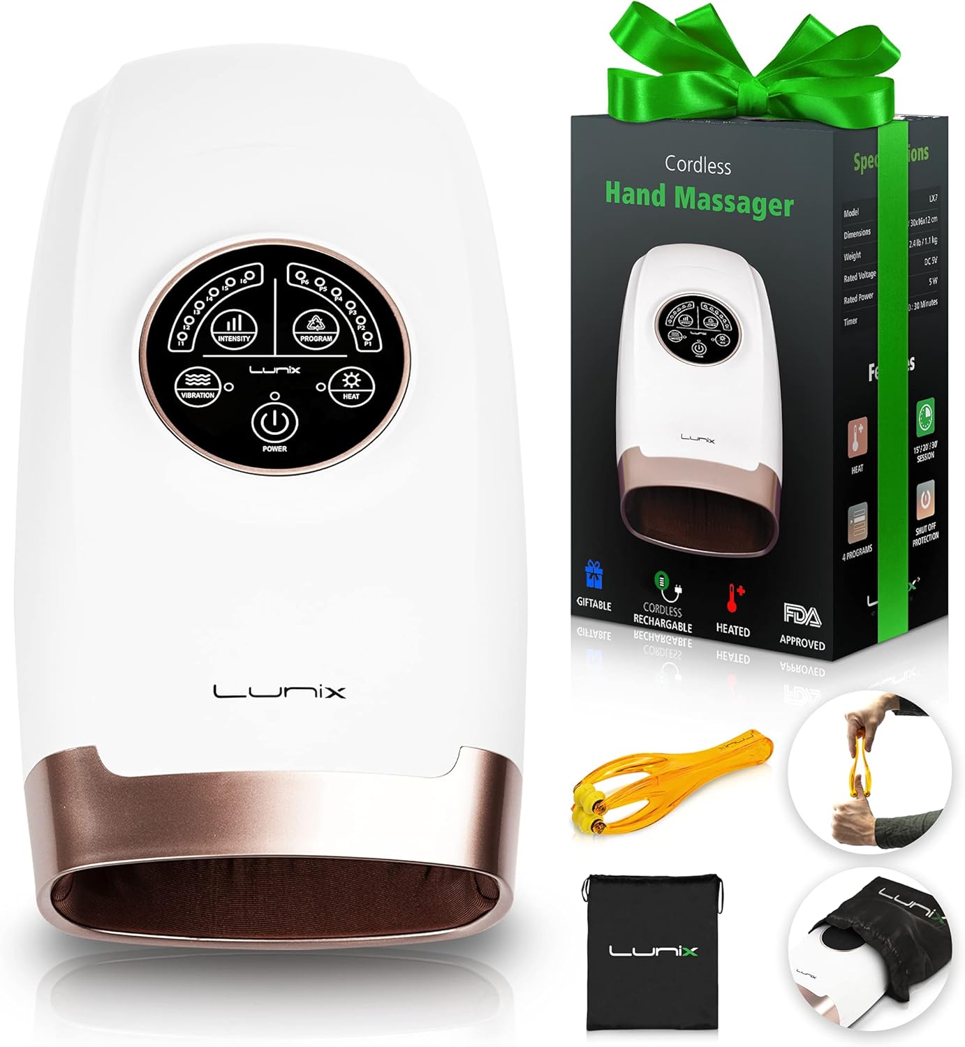Lunix LX3 Cordless Electric Hand Massager with Compression, 6 Levels Pressure Point Therapy Massager for Arthritis, Pain Relief