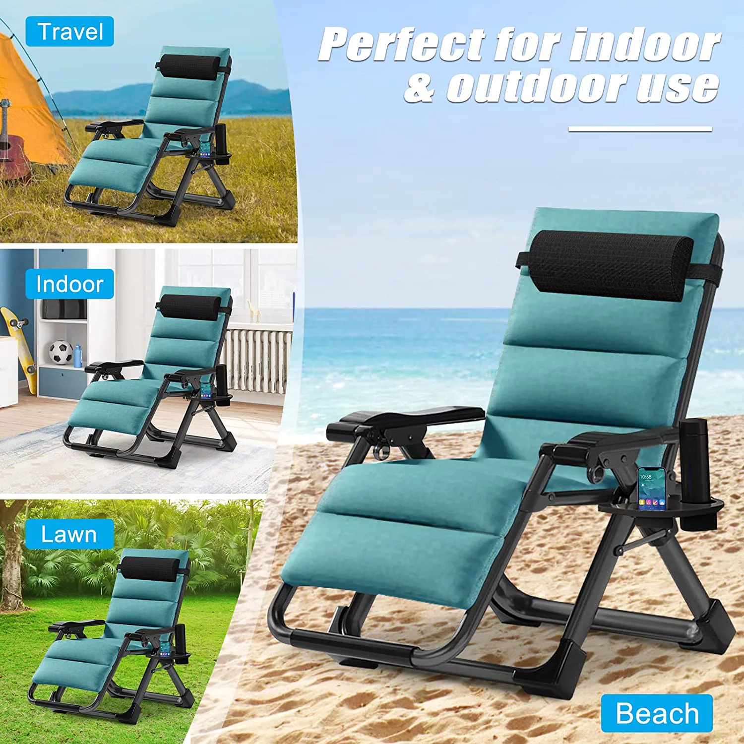Slsy 2 Pack Zero Gravity Chair Reclining Lounge Patio Chairs, Adjustable Lawn Recliner with Removable Pillow, Cup Holder, Soft Cotton Pad