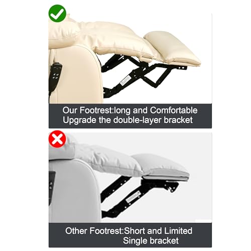 EDILLY Large Genuine Leather Power Lift Recliner Chairs for Elderly, Dual Motor with Massage and Heating,Double Lumbar Cushion and Extended Footrest