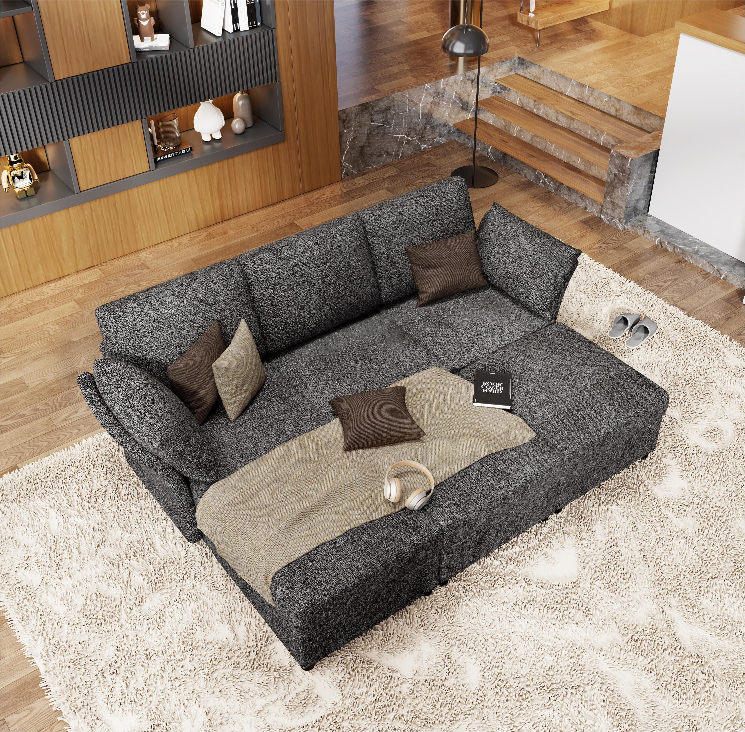 Papajet Sectional Sofa, Modular U Shaped Couch with Ottomans- 9 Seat Sofa for Living Room, Dark Grey