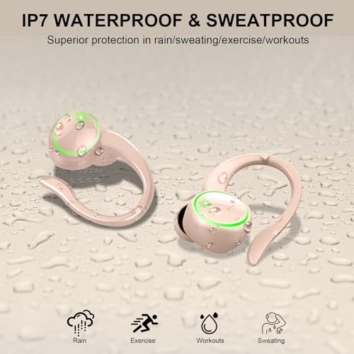 Wireless Earbuds, Bluetooth 5.4 Headphones Sports, 50H Playback Over-Ear buds with ENC Noise Cancelling Mic