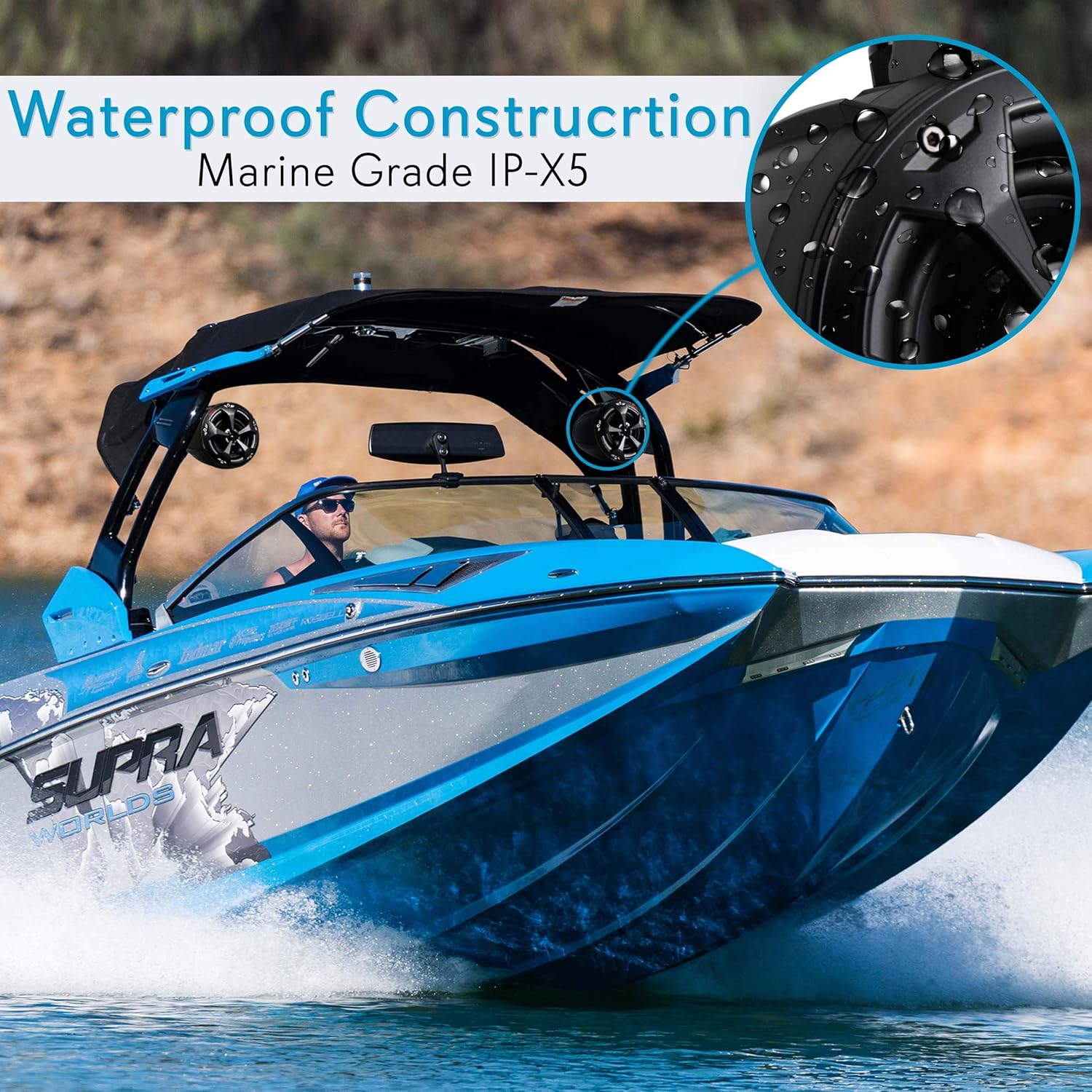 4” Waterproof Off-Road Bluetooth Speakers - 800W Power w/ Amplified Speaker System for ATV/UTV, Aux (3.5mm) Input Jack, Marine Grade Weatherproof