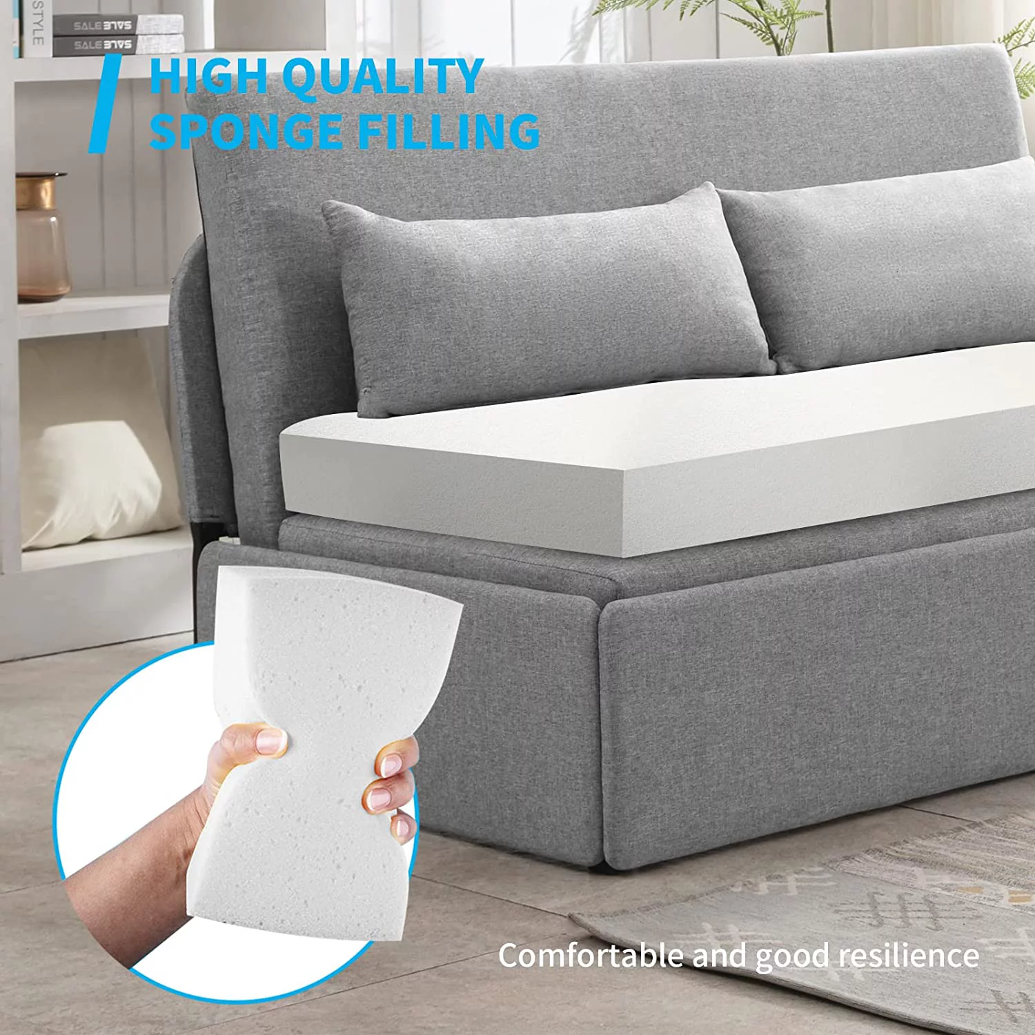Mjkone Queen Size Convertible Sofa Bed, Modern Pull Out Linen Sleeper Sofa Couch