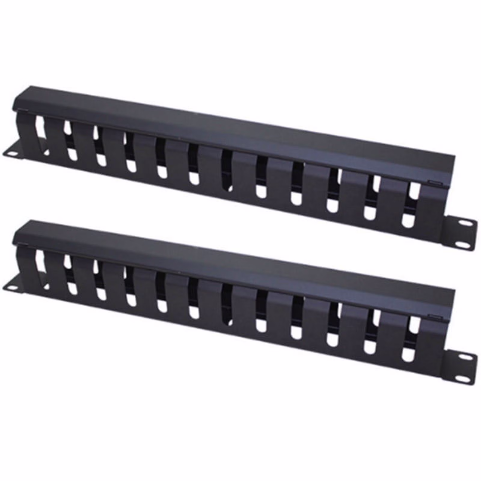 2X 1U Cable Management Horizontal Mount 19 Inch Server Rack , 12 Slot Metal Finger Duct Wire Organizer with Cover