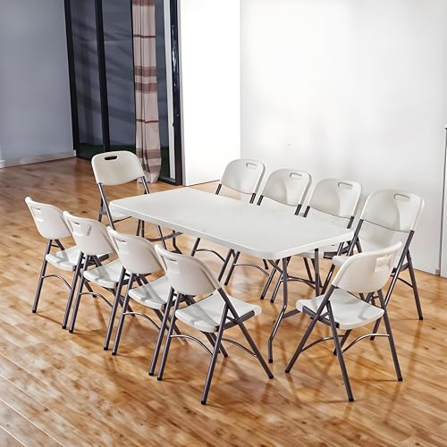 8 Foot Folding Table 96 inch Heavy Duty 8ft Plastic Portable Foldable Table with Handle Indoor Outdoor White 8' Dining Table for Picnic