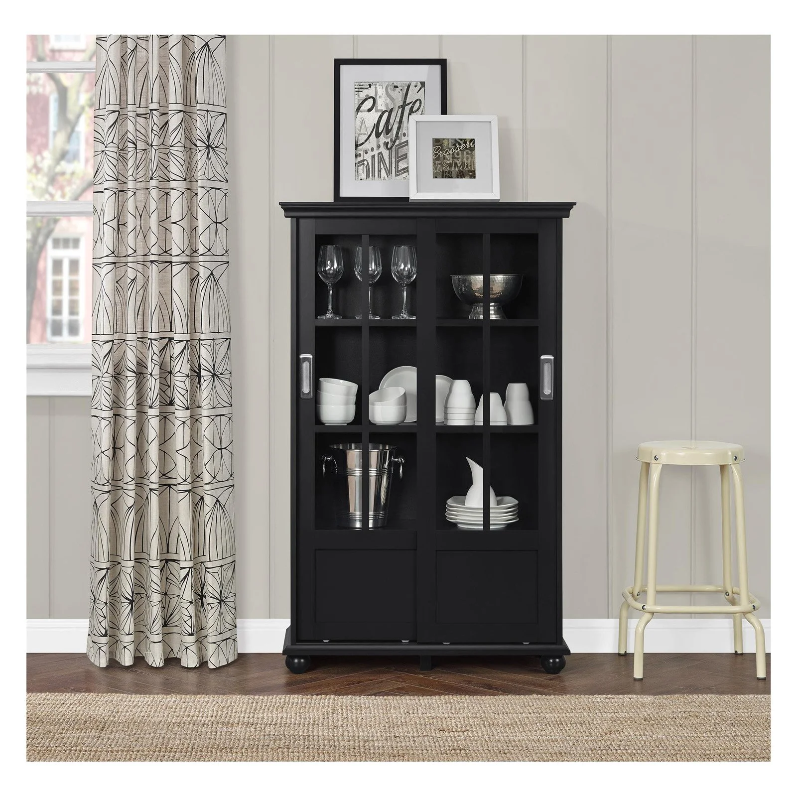 Ameriwood Home Aaron Lane Bookcase with Sliding Glass Doors, Black