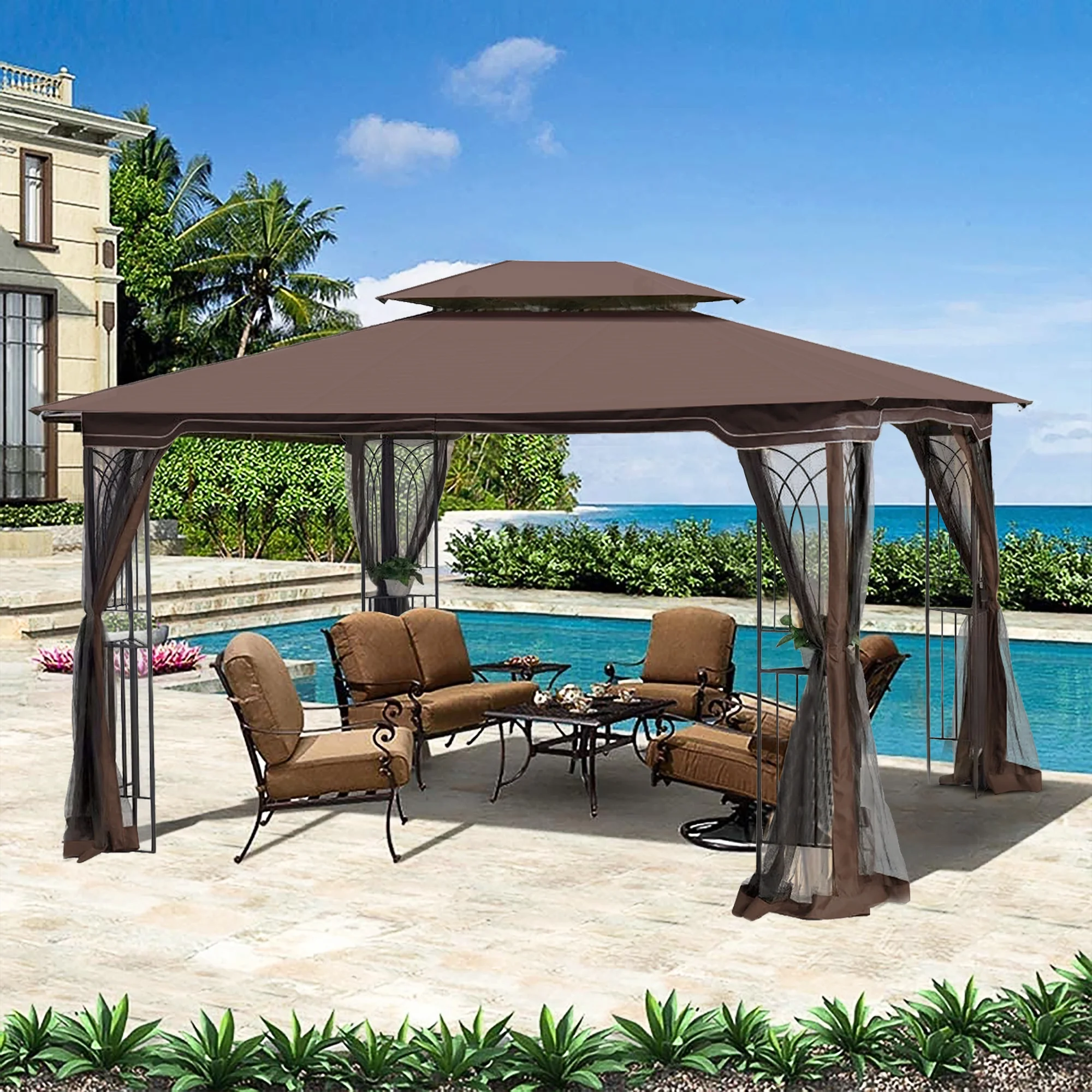 QILLIINN Gazebo 13x10 Outdoor Patio Gazebo Canopy Tent Ventilated Double Roof And Mosquito Netting