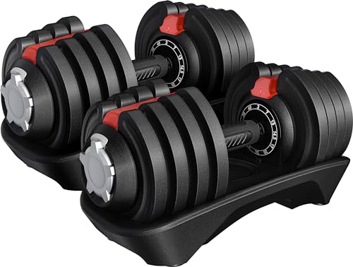 Yaheetech Adjustable Dumbbell Set 28/40/52.5/90LBS Adjustable Dumbbells Fast Adjust Dumbbell Weight Set with Anti-Slip Handle and Tray for Men/Women