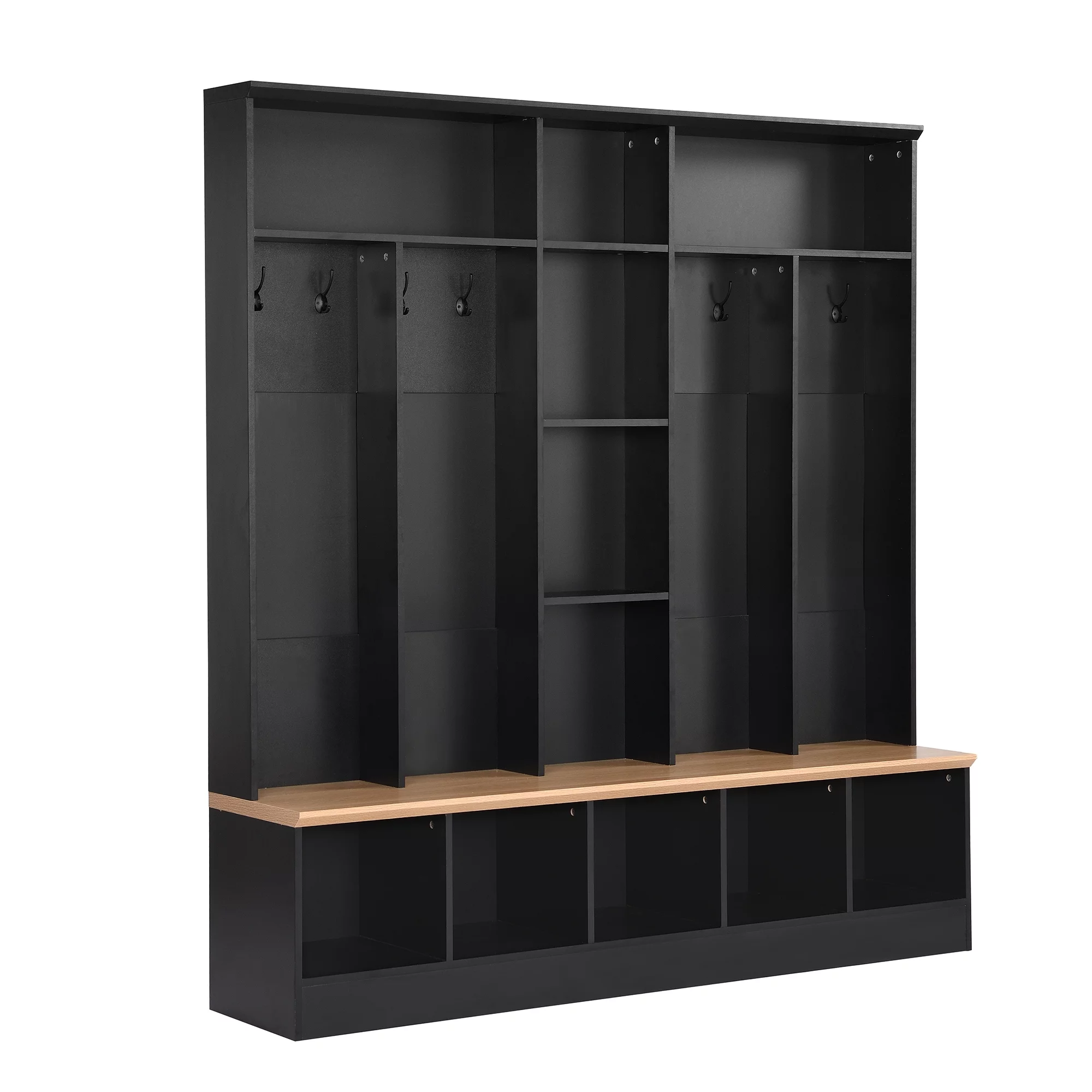 CoSoTower Wide Design Hall Tree with Storage Bench, Minimalist Shoe Cabinet with Cube Storage & Shelves